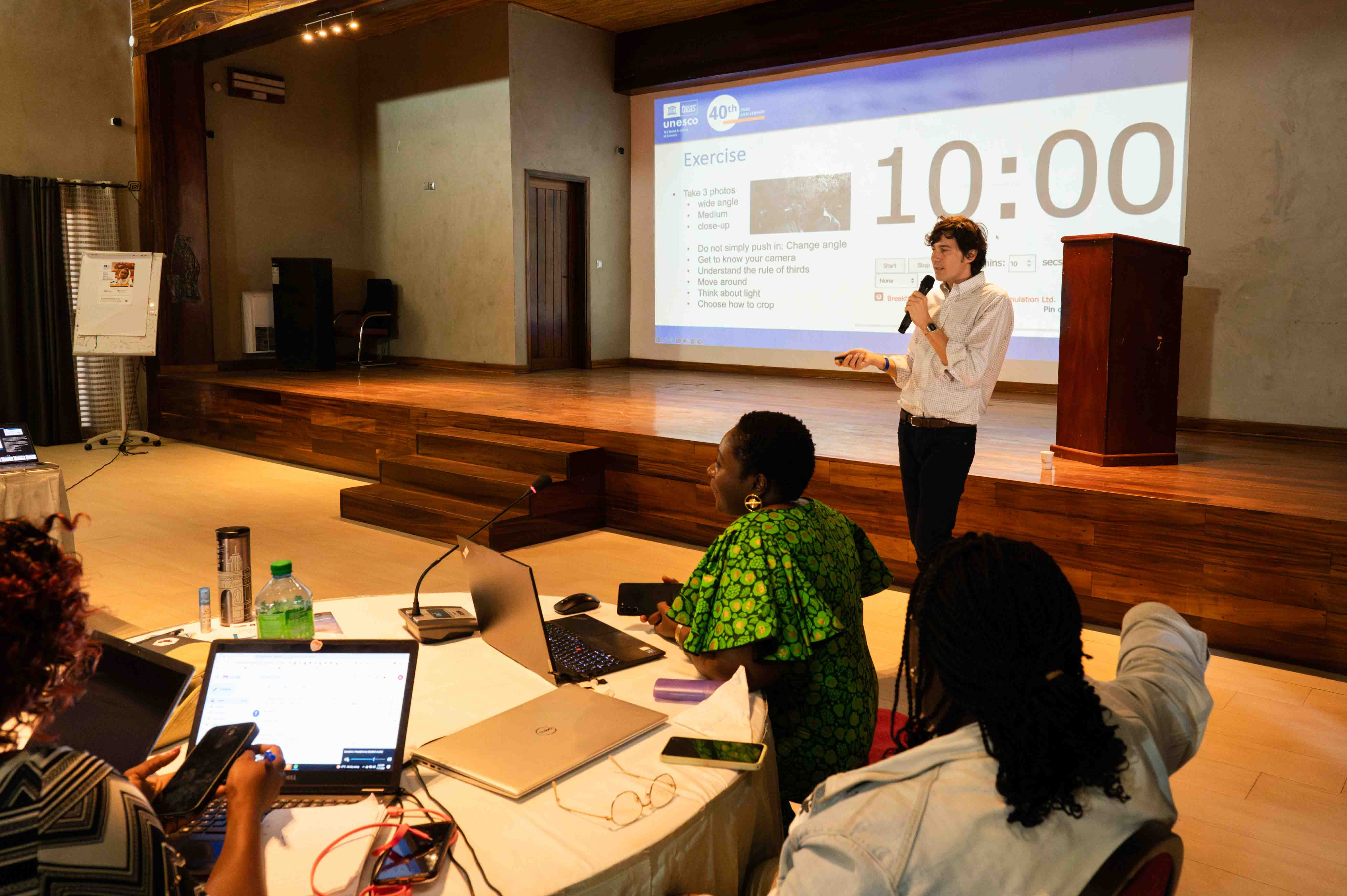 TWAS Public Information Officer Giovanni Ortolani presenting about 'Showcasing science through multimedia content and acknowledging donors'. (Photo: F. Persico/TWAS)