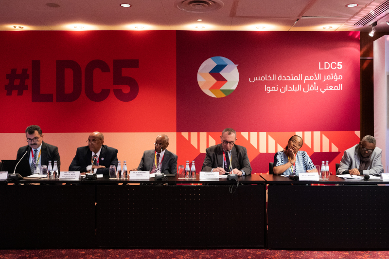 Prof Murenzi (far right) on stage during the side-event 'Delivering on the Doha Programme of Action: Innovative partnerships for technology transfer and STI capacity development' (photo: G.Ortolani/TWAS)