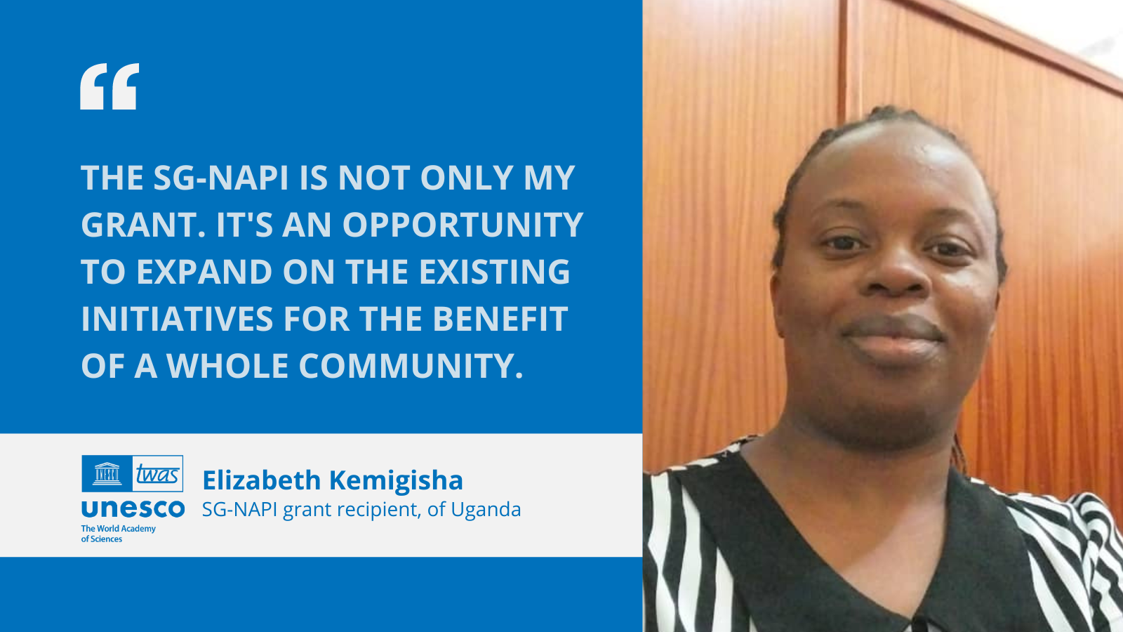 Elizabeth Kemigisha SG-NAPI grant recipient