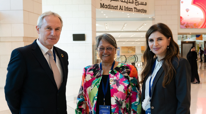 Ambassador Csaba Kőrösi, Quarraisha Abdool Karim, and Roula Abdel-Massih.